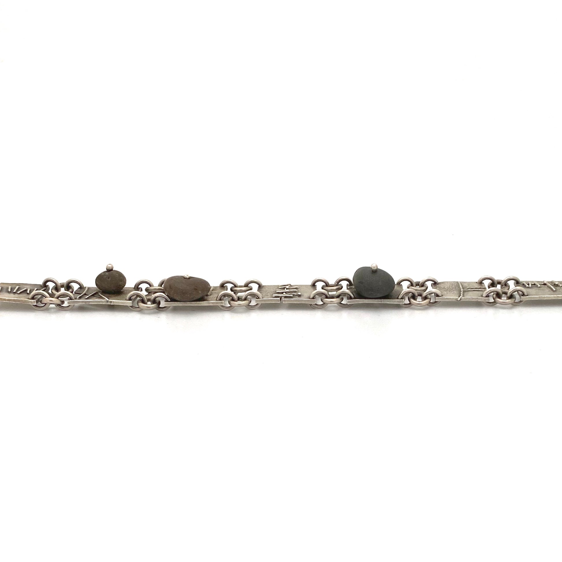 profile Elizabete Ludviks Canada vintage silver and pebbles panel link bracelet hand wrought