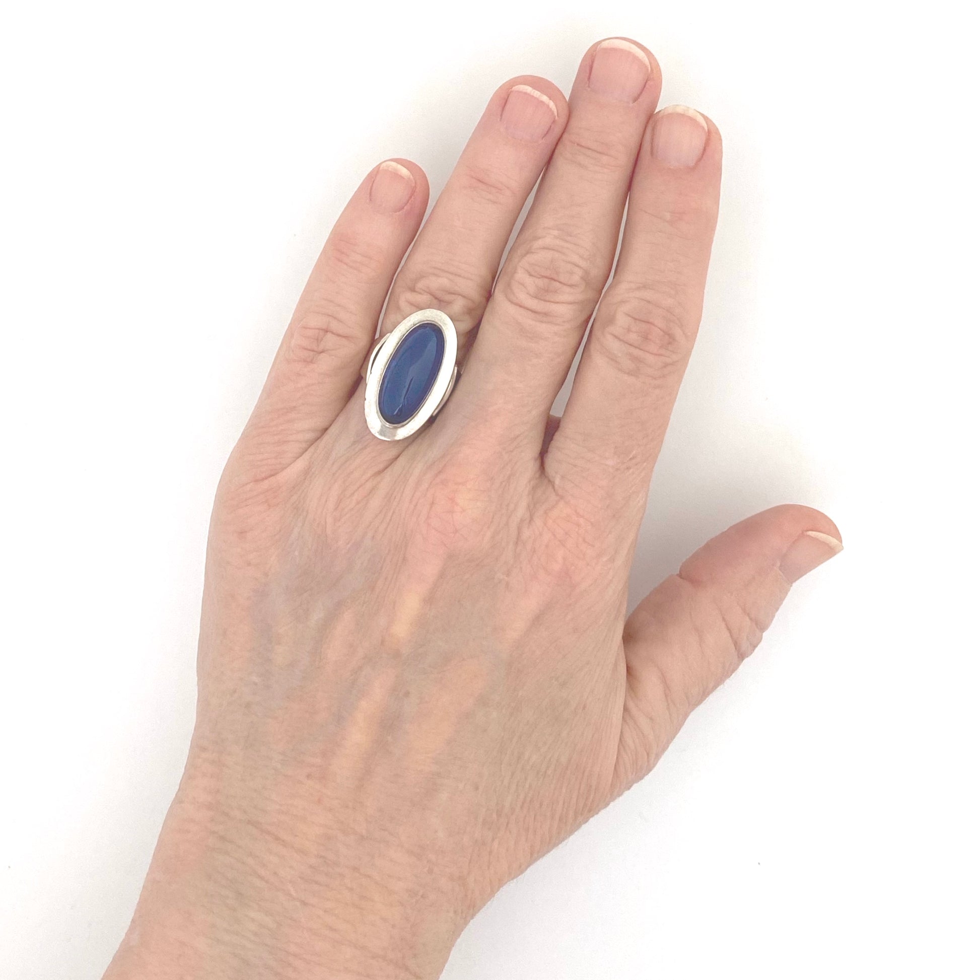 scale Niels Erik NE From Denmark vintage silver large blue ring Scandinavian Modernist jewelry design