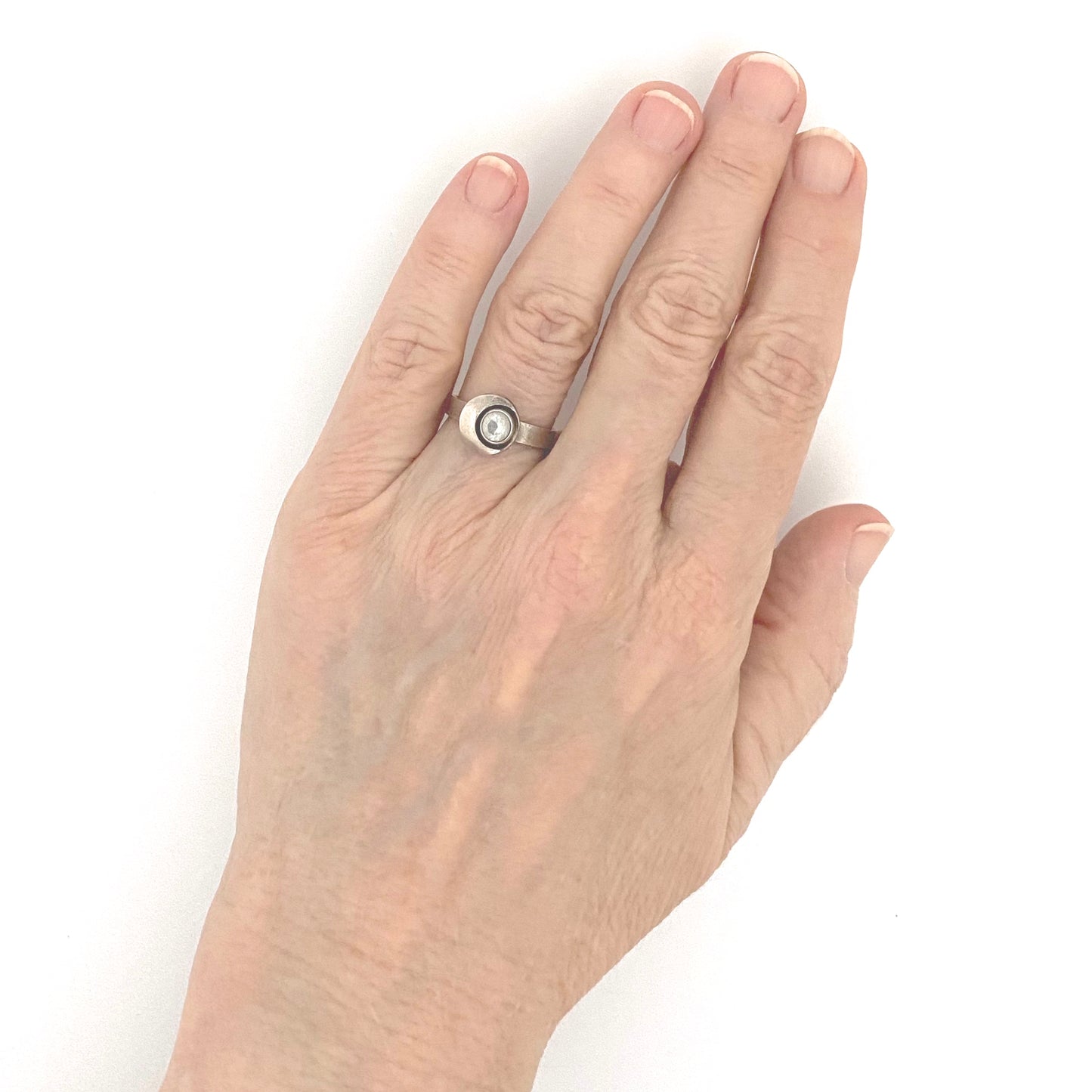 scale Karl Laine Sten and Laine Finland vintage silver rock crystal ring 1977 Scandinavian Modernist jewelry design