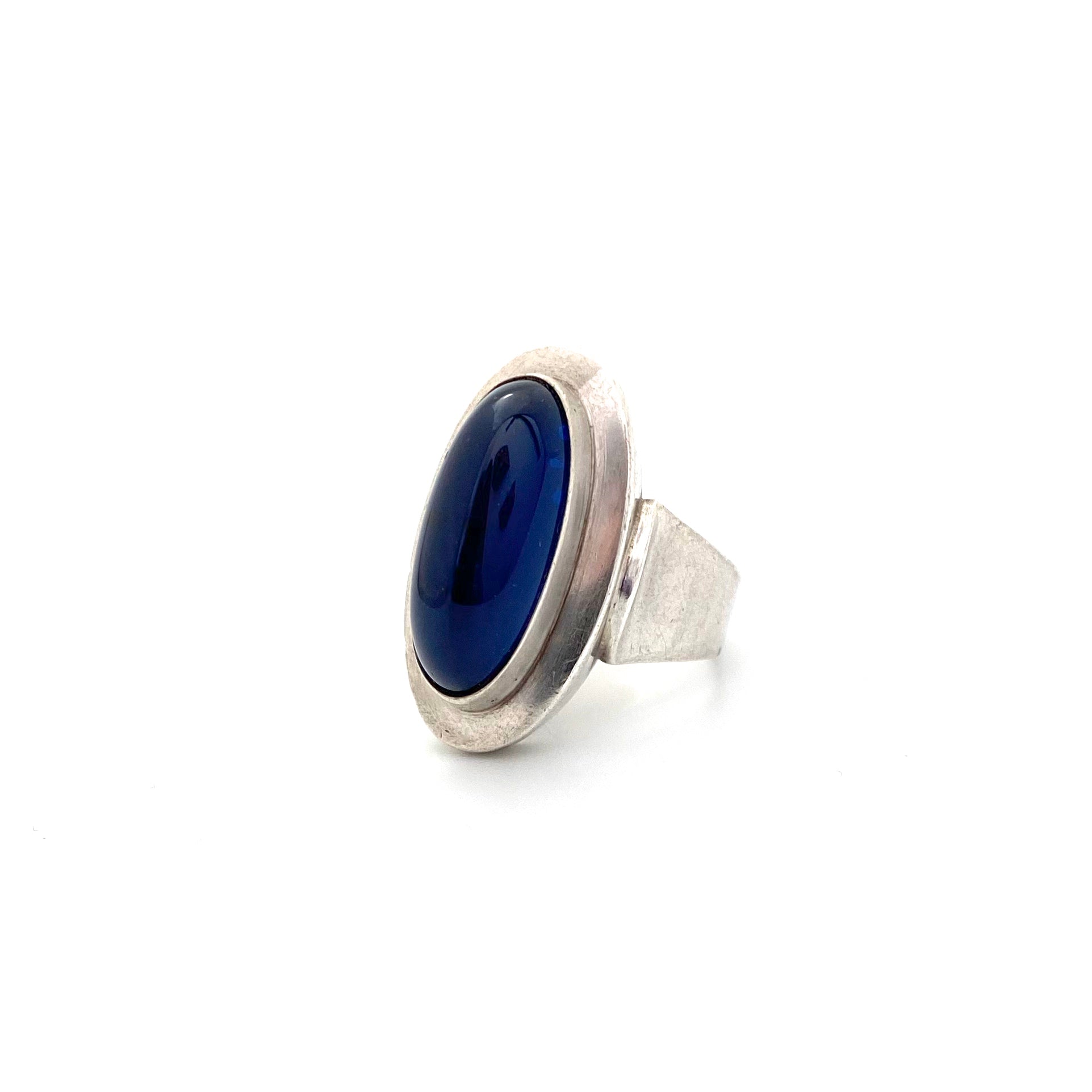 detail Niels Erik NE From Denmark vintage silver large blue ring Scandinavian Modernist jewelry design