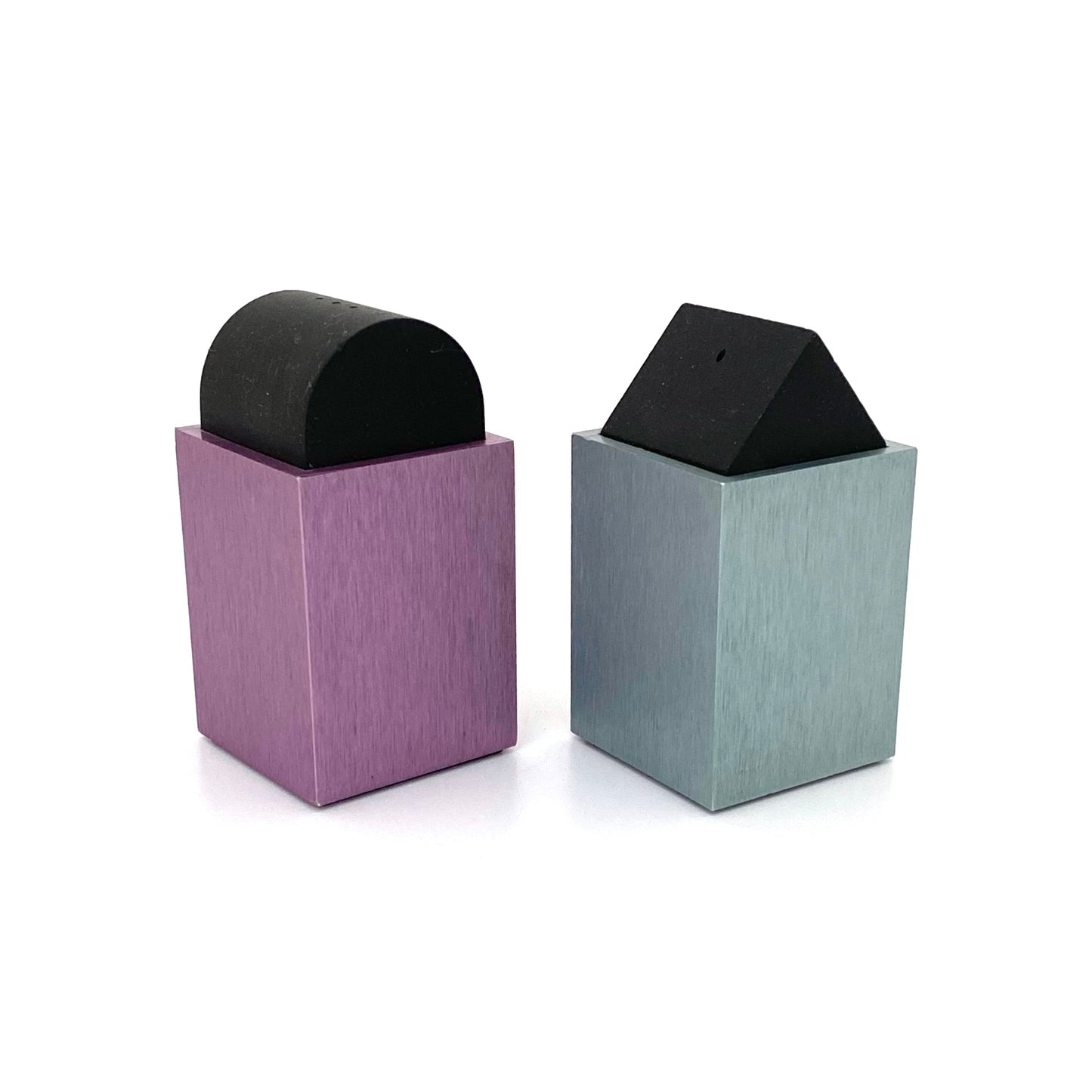 David Tisdale postmodern anodized aluminum salt & pepper ~ 1988