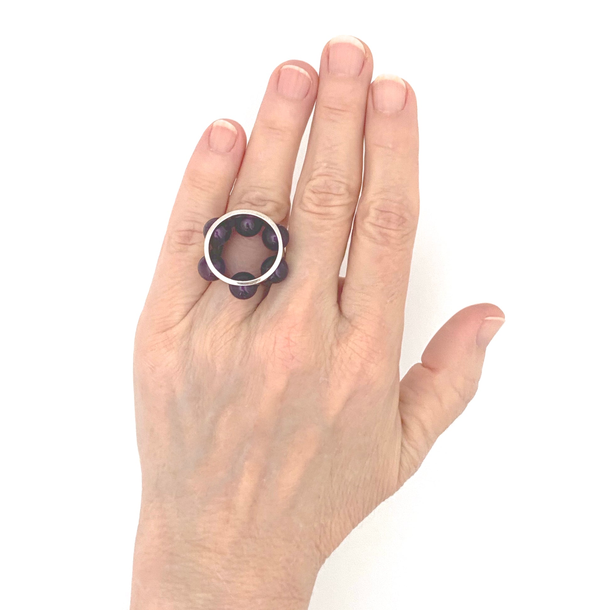 scale Uwe Moltke Denmark vintage silver amethyst extra large ring Scandinavian Modernist jewelry design