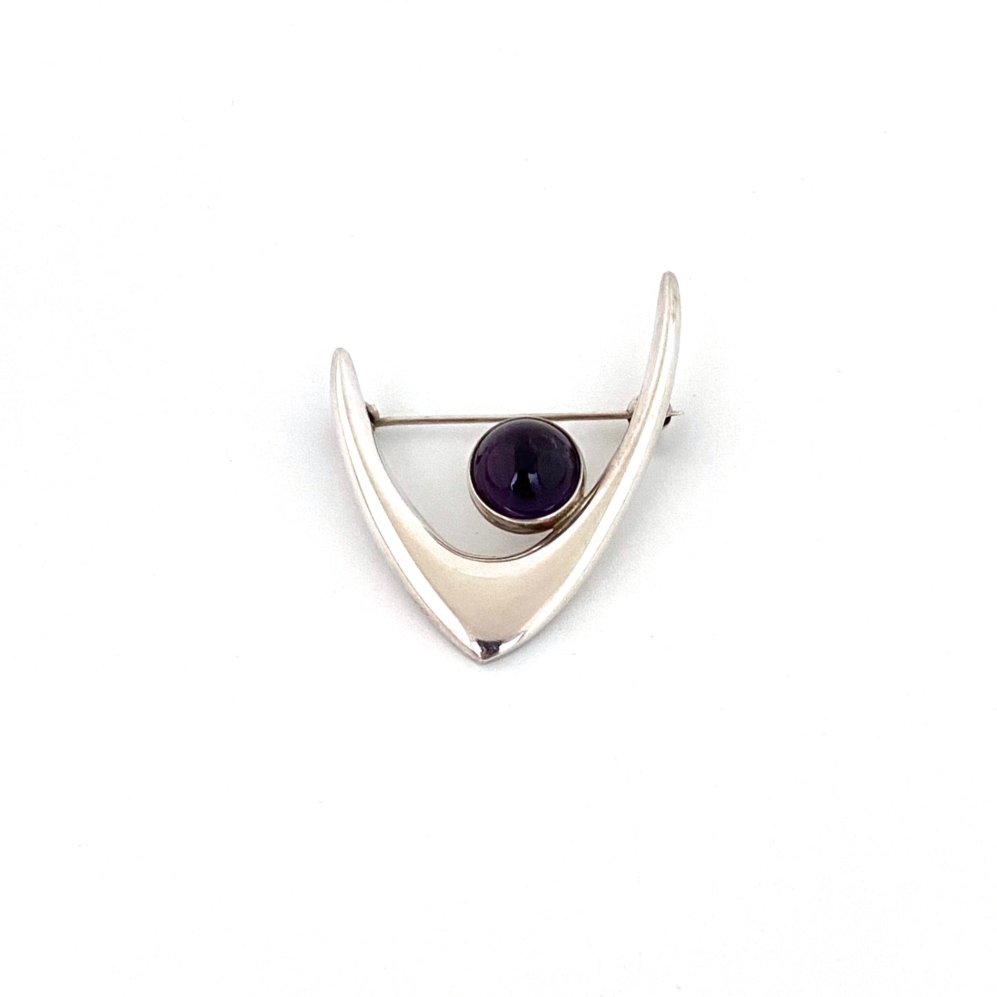 Arne Johansen silver & amethyst Modernist brooch