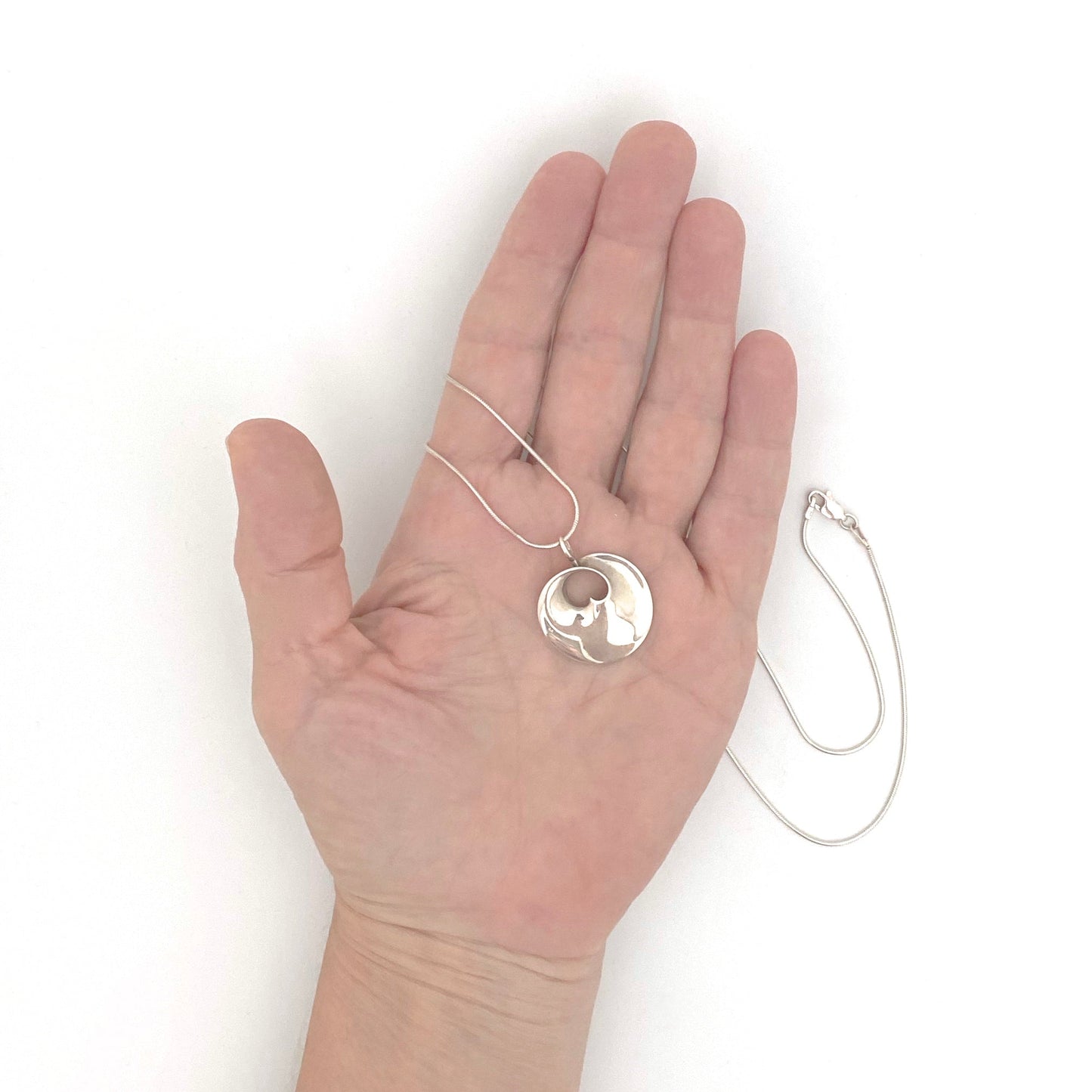 scale Georg Jensen Denmark vintage silver small Hidden Herat pendant necklace Scandinavian Modernist jewelry design