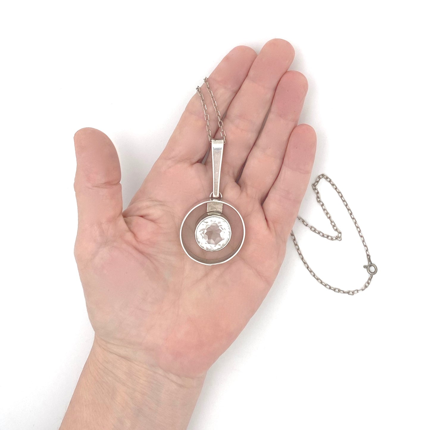 scale G Kaplan Sweden vintage silver rock crystal large pendant Scandinavian Modernist jewelry design