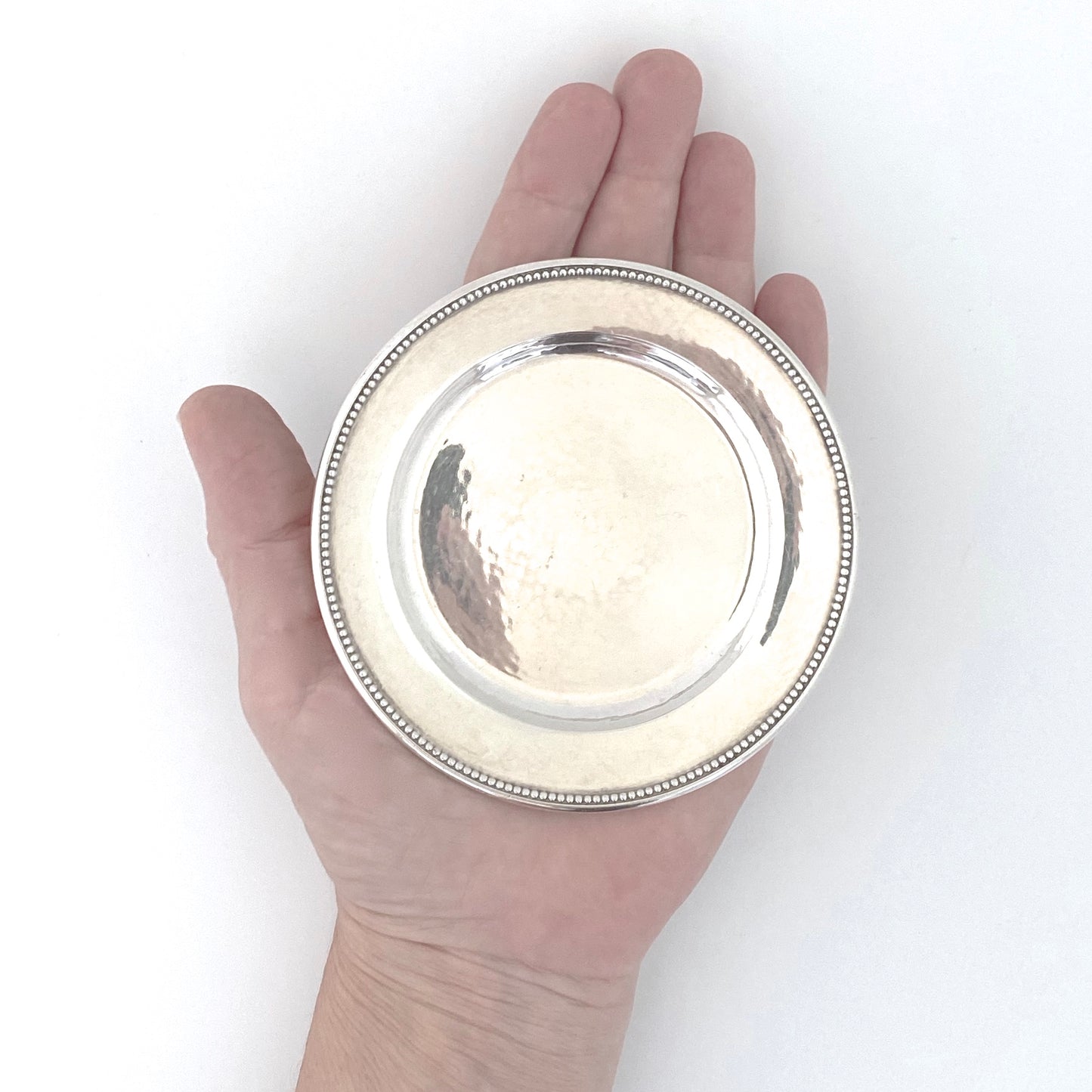 scale Georg Jensen Denmark vintage hammered silver coaster 210K Scandinavian design