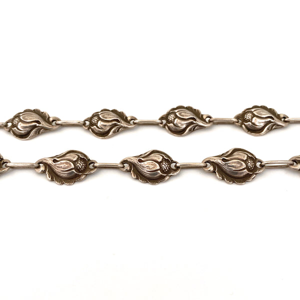 detail Carl Poul Petersen Canada vintage repousse silver floral necklace