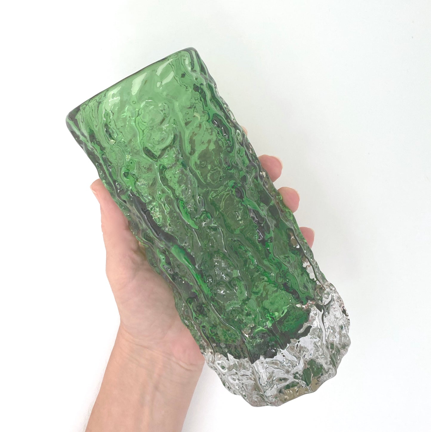 Whitefriars 7 1/2" meadow green bark vase ~ Geoffrey Baxter