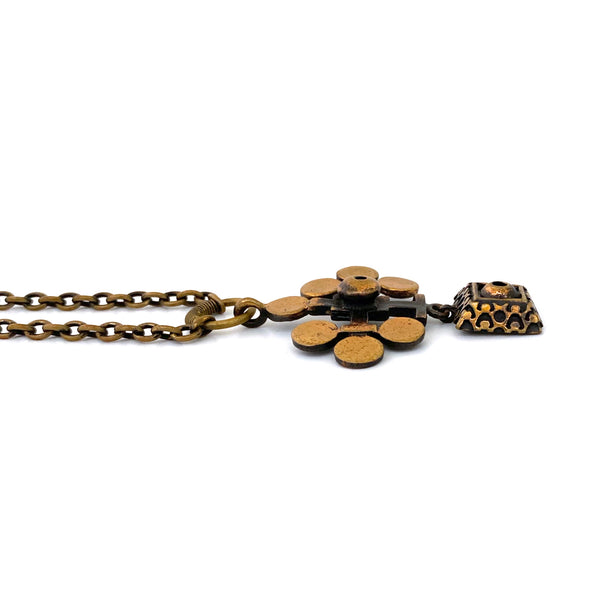 profile Pentti Sarpaneva Finland vintage bronze kinetic pendant necklace Scandinavian Modernist jewelry design