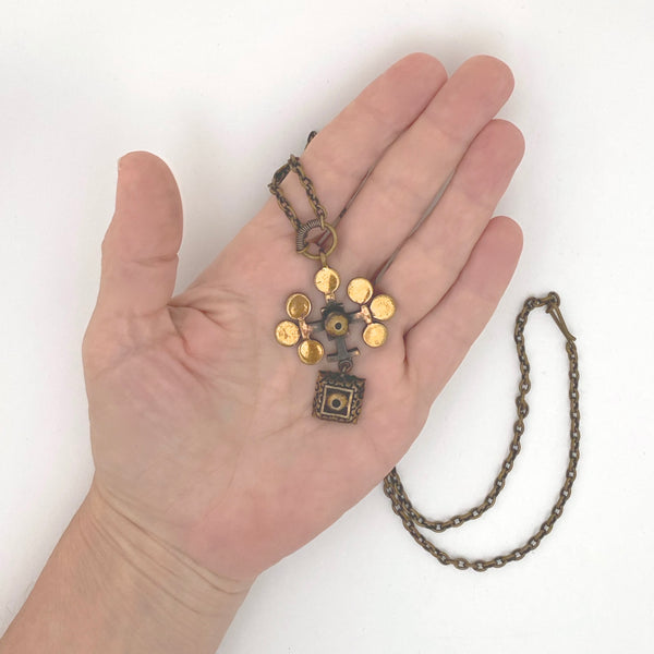 scale Pentti Sarpaneva Finland vintage bronze kinetic pendant necklace Scandinavian Modernist jewelry design
