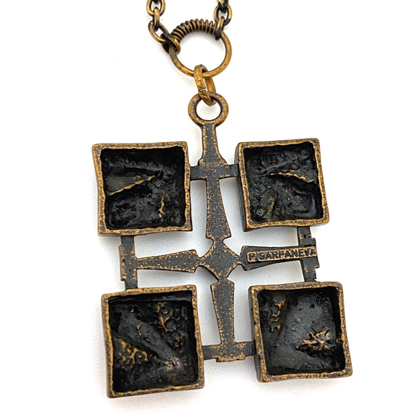 Pentti Sarpaneva square bronze pendant necklace