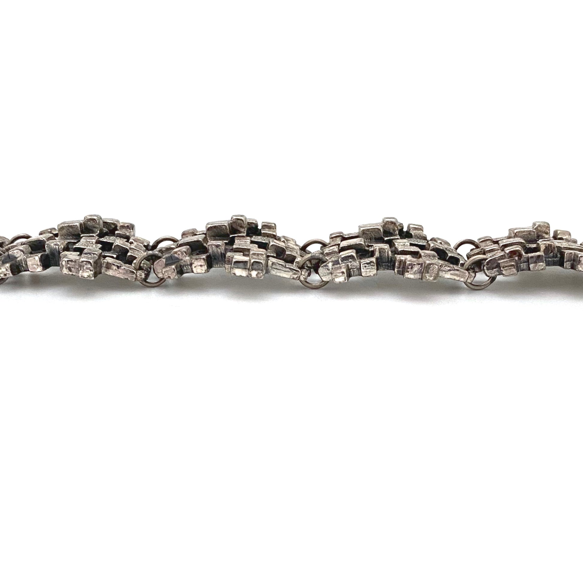 profile Guy Vidal Canada vintage brutalist pewter cubes panel link bracelet Canadian jewelry design