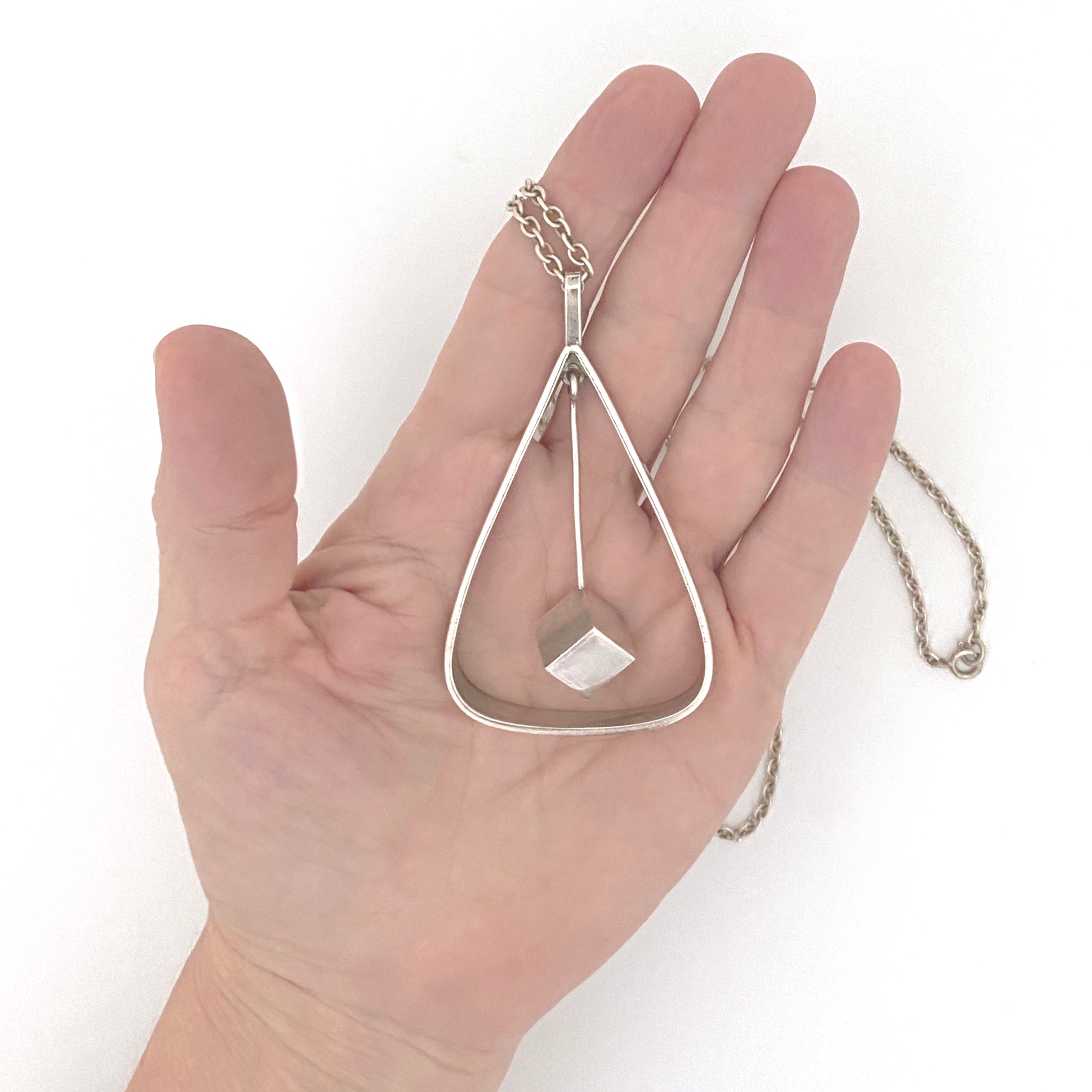 scale Arne Johansen Denmark vintage silver large kinetic pendant necklace Scandinavian Modernist jewelry design