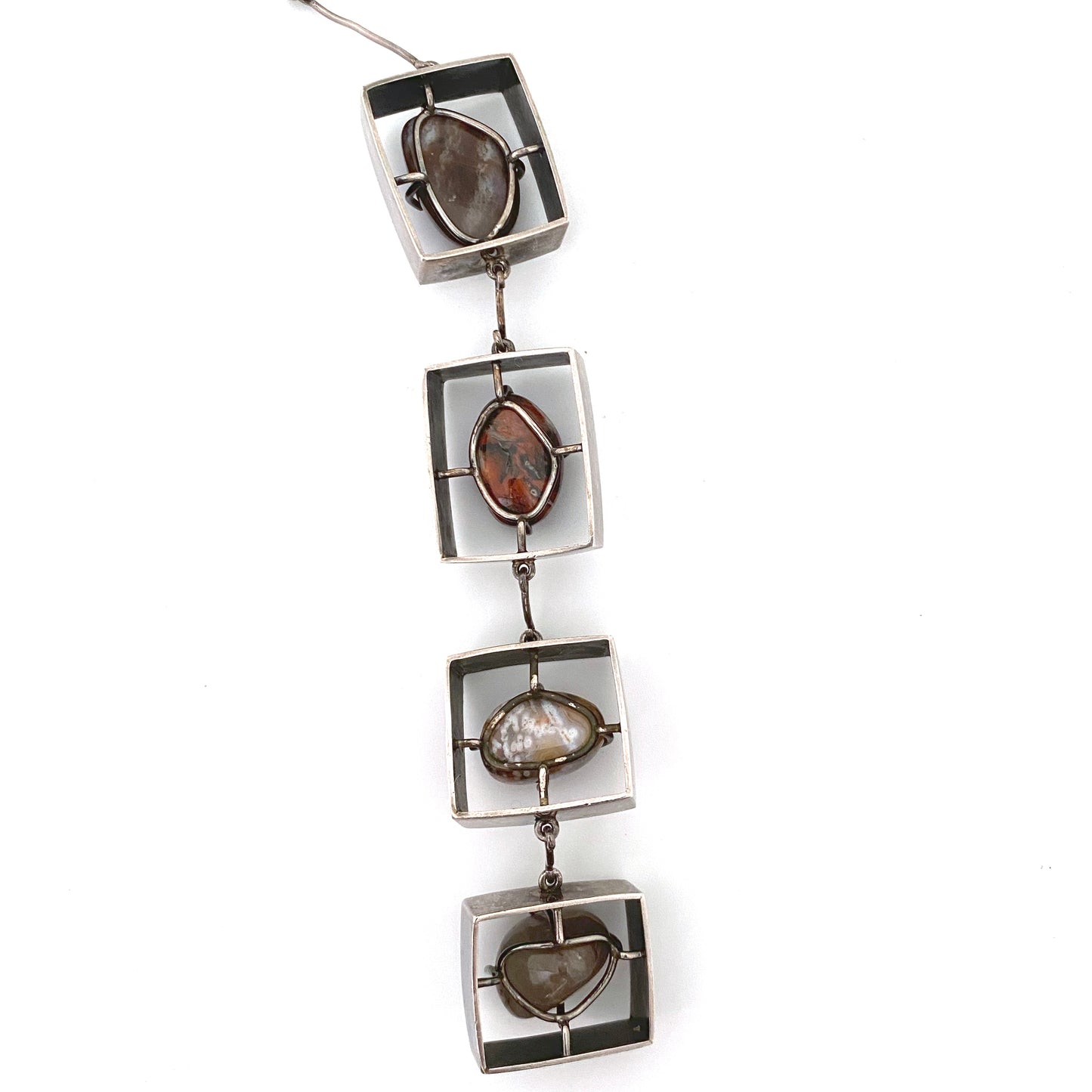 vintage silver & agate & jasper extra long choker necklace