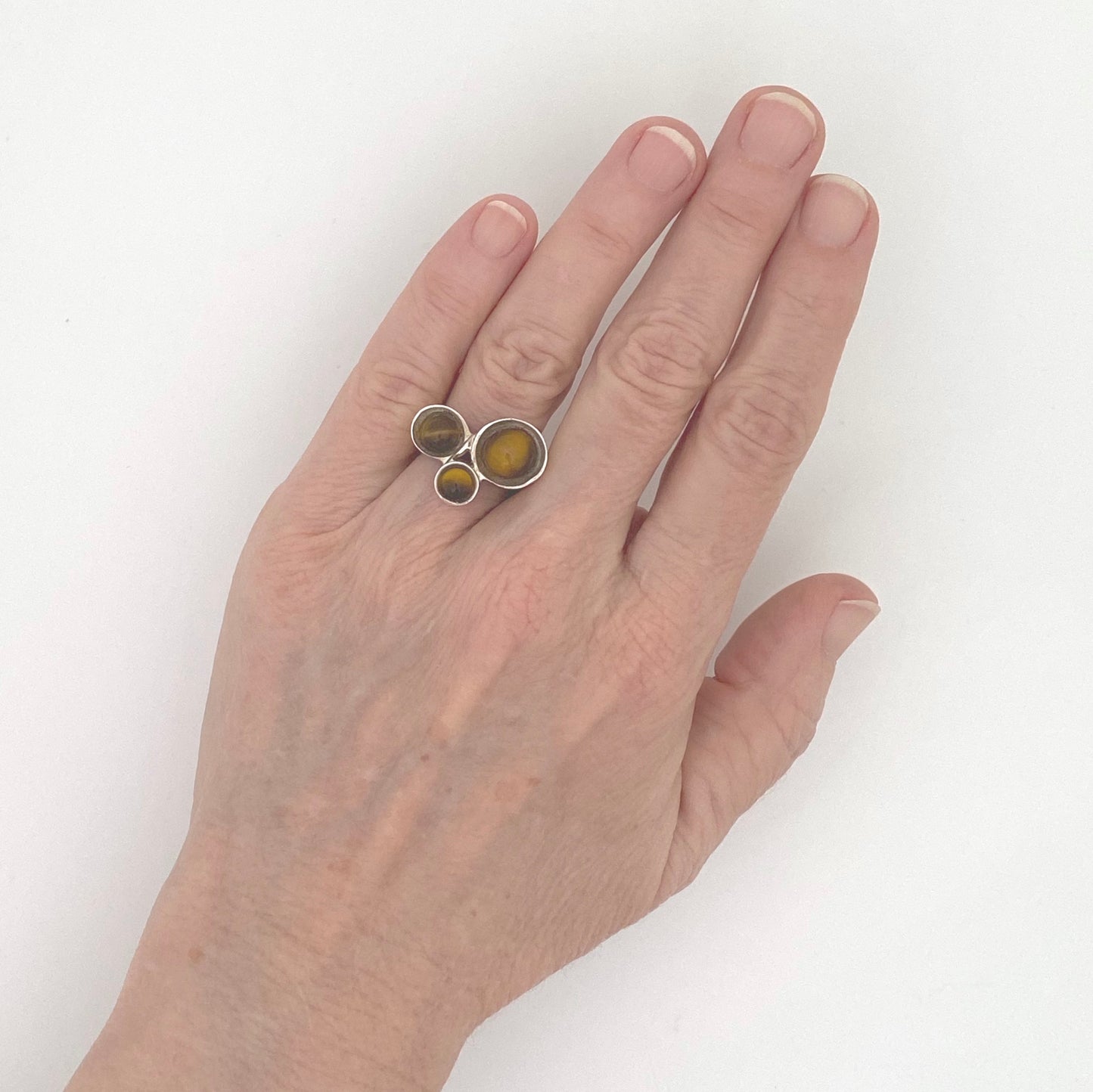 scale vintage Denmark silver tiger eye ring Scandinavian Modernist jewelry design