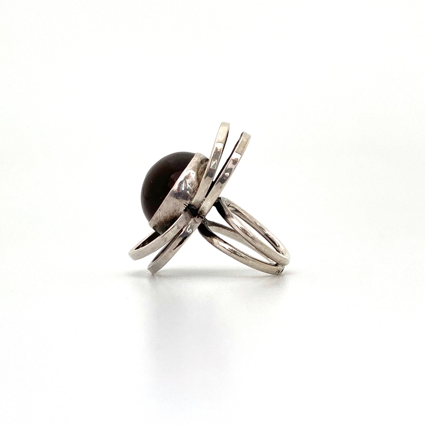 profile ORNO Poland extra large silver circles amber ring Modernist jewelry design