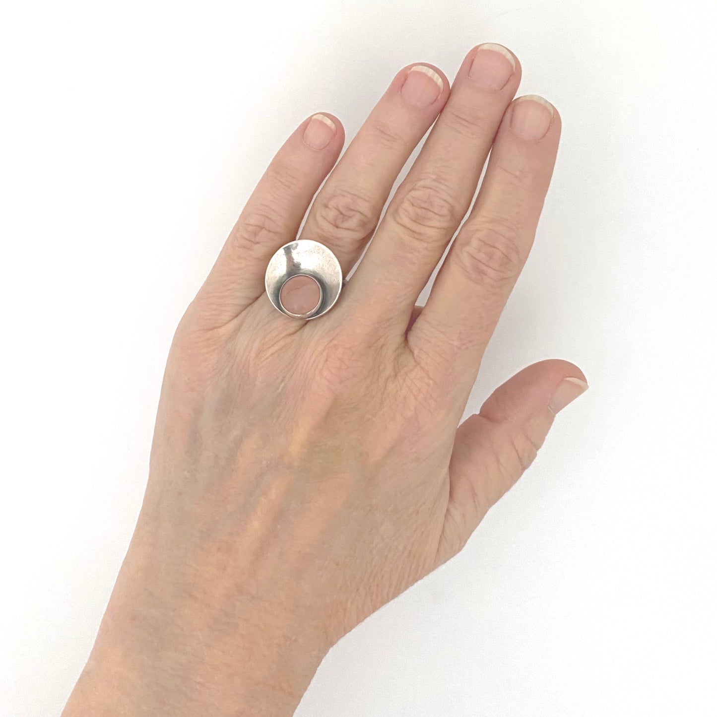 scale NE From Denmark vintage silver rose quartz ring Scandinavian Modernist jewelry design