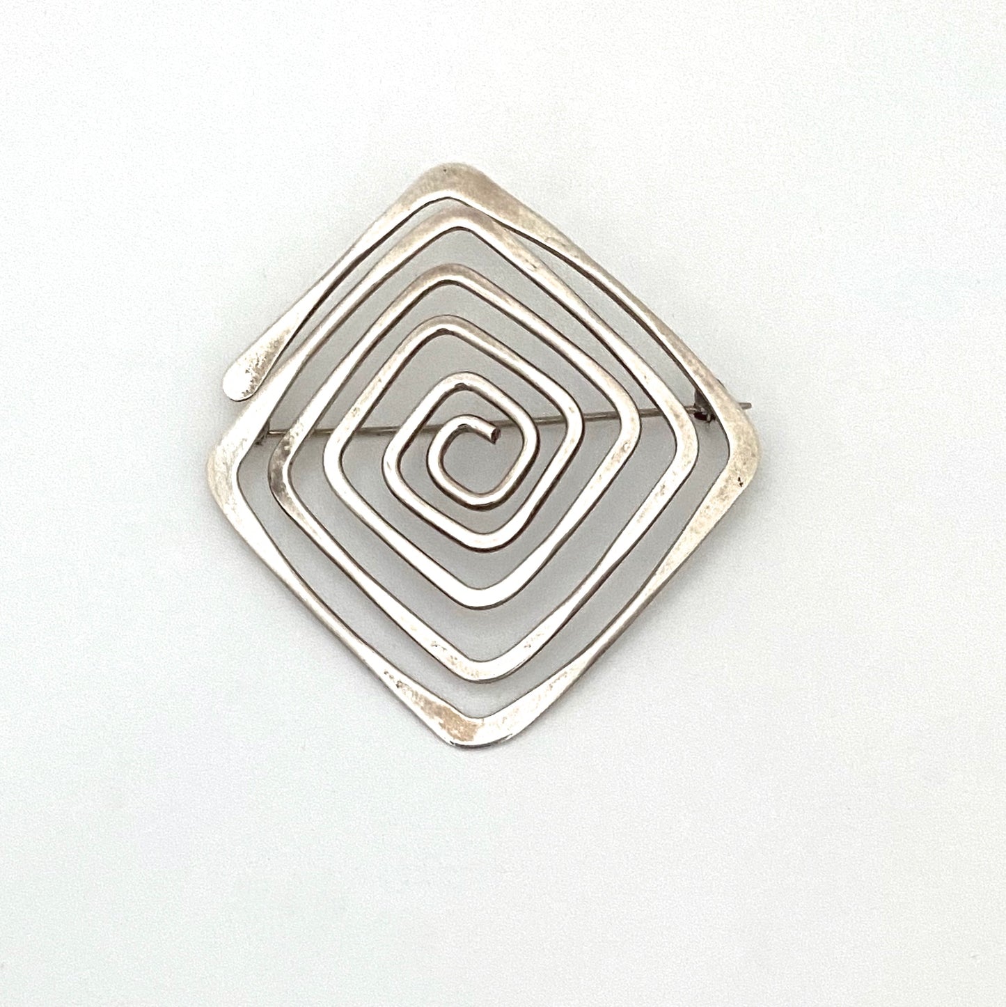 Ed Wiener large hammered silver 'squared spiral' brooch