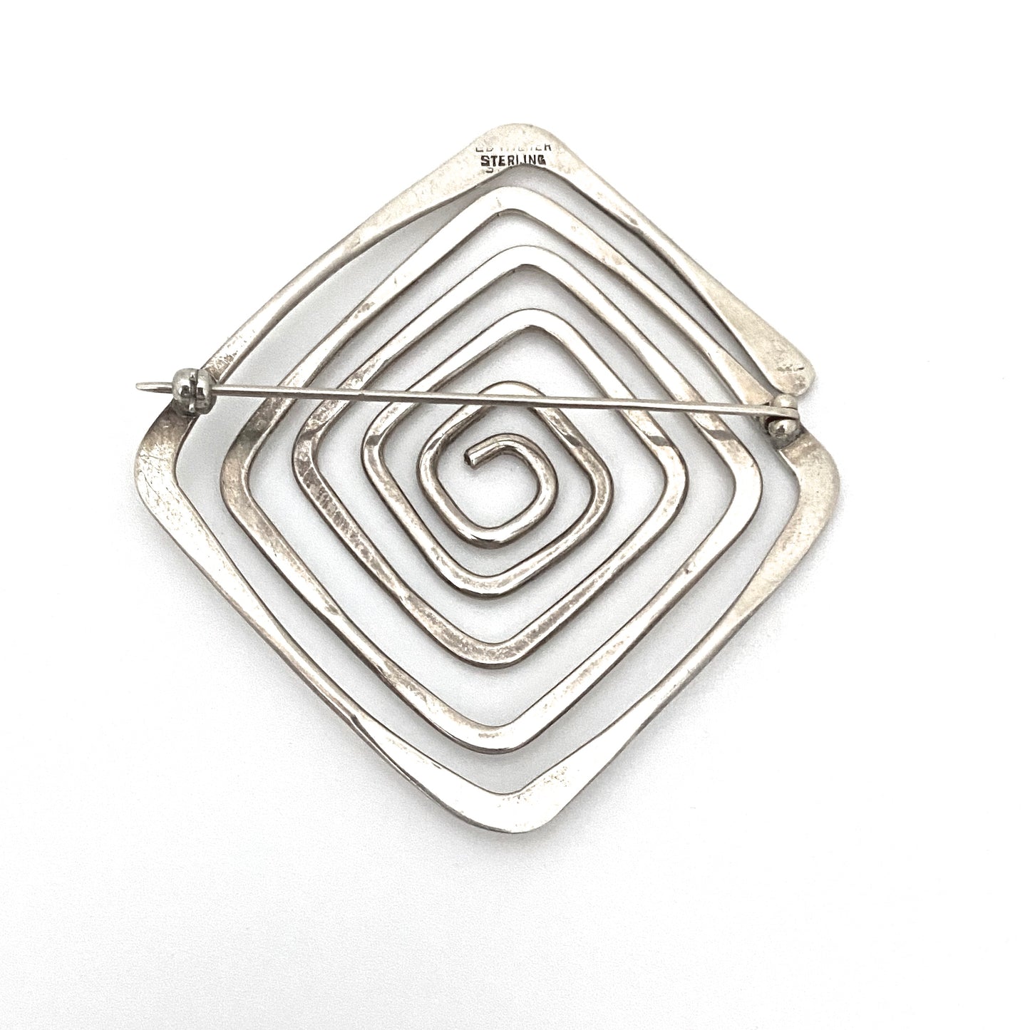 Ed Wiener large hammered silver 'squared spiral' brooch