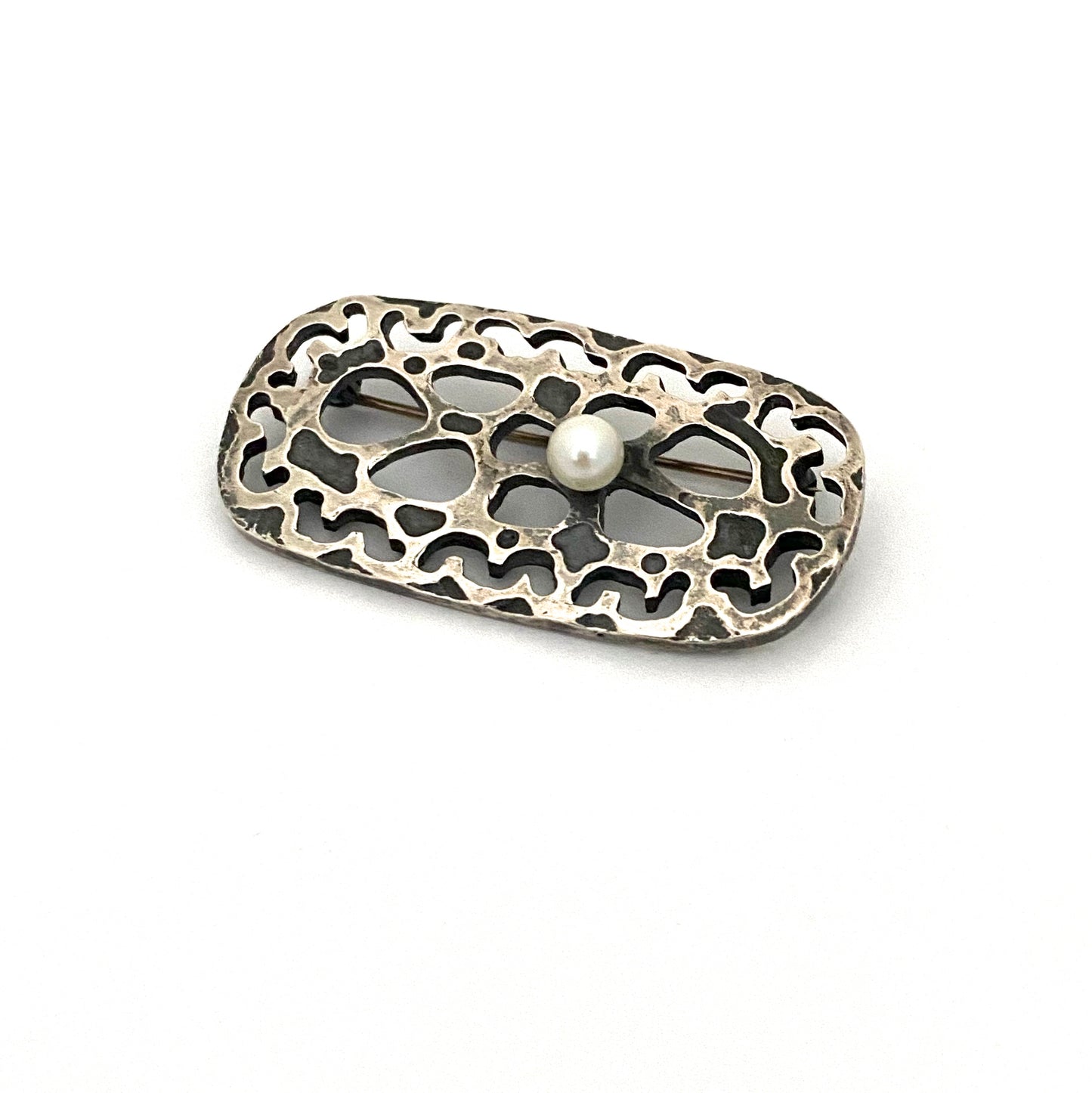 Bernard Chaudron sterling silver & pearl openwork brooch