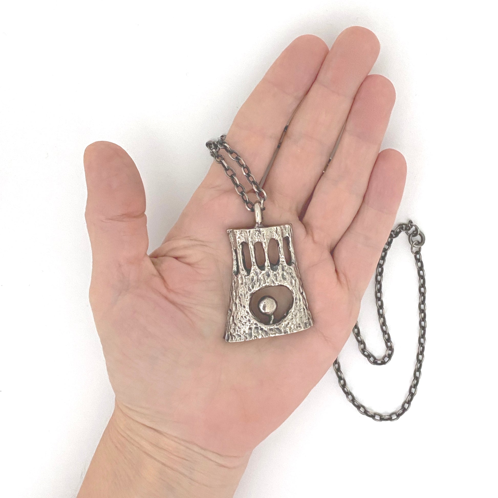 scale Robert Larin Canada vintage brutalist pewter pendant necklace