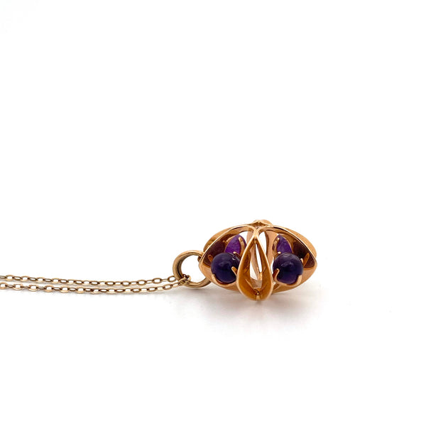 profile Kupittaan Kulta Elis Kauppi vintage 14k gold amethyst pendant necklace Scandinavian Modernist jewelry design