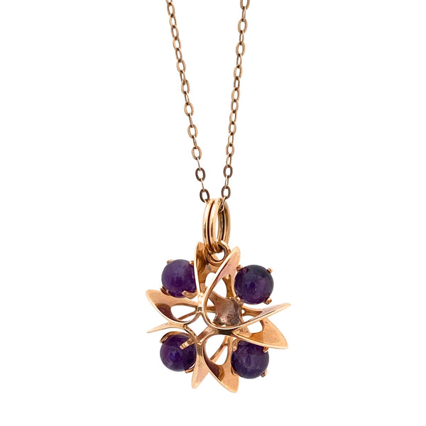 detail Kupittaan Kulta Elis Kauppi vintage 14k gold amethyst pendant necklace Scandinavian Modernist jewelry design