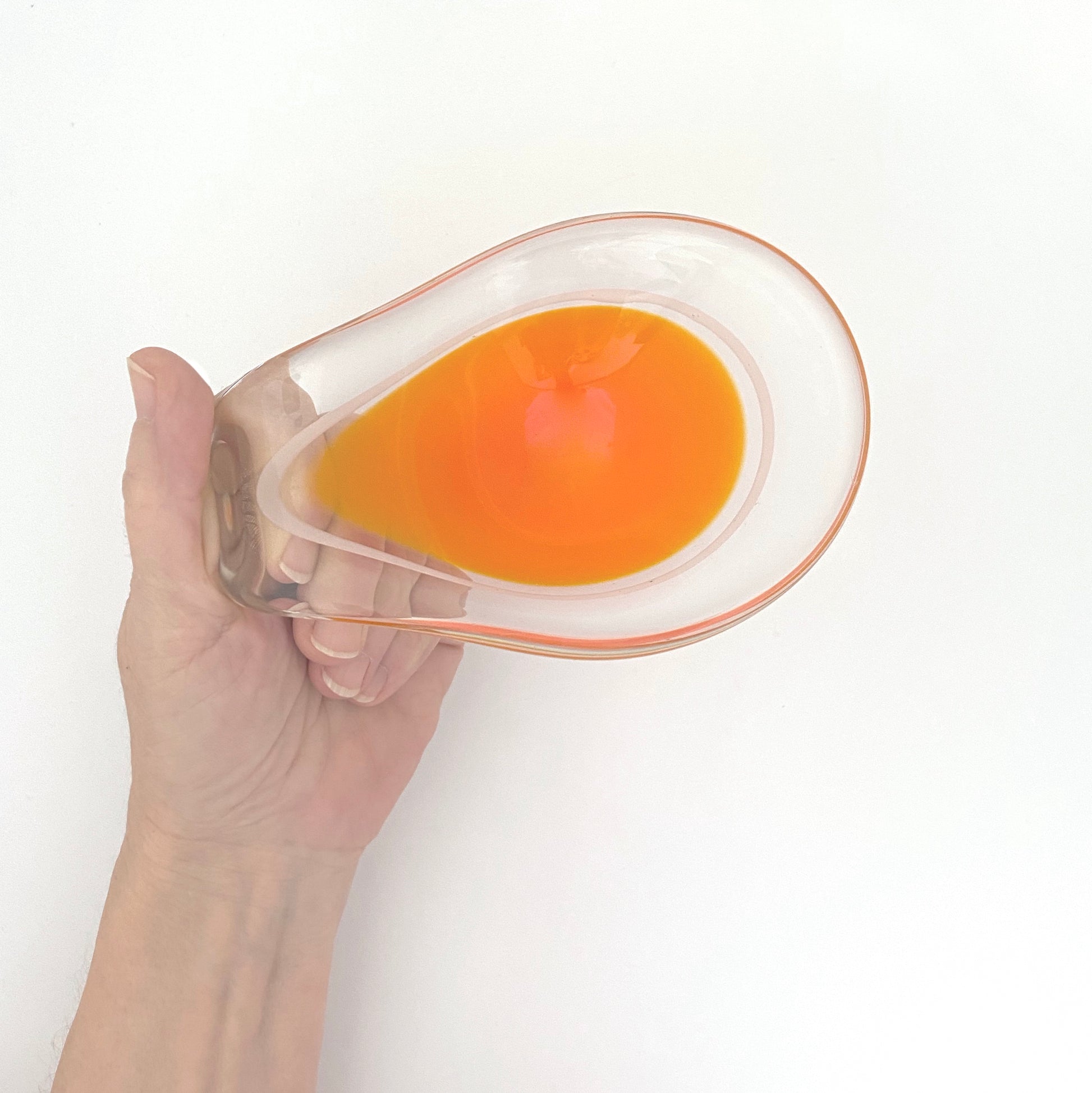 scale Flygsfors Sweden vintage cased glass small Coquille bowl Paul Kedelv Scandinavian Modern design