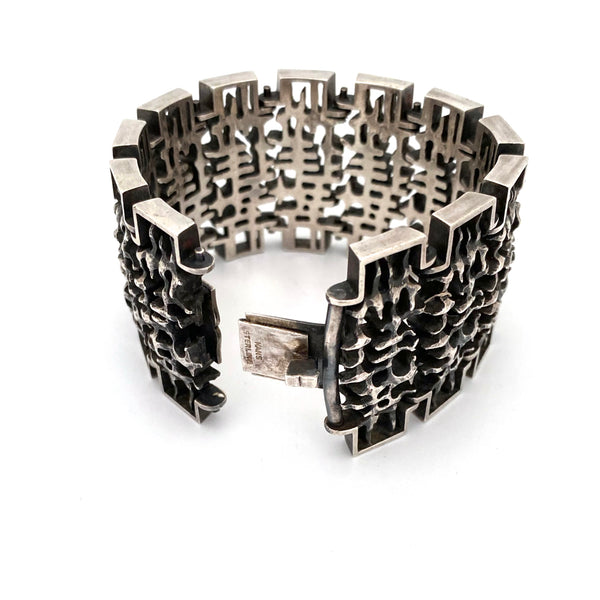 Hans Gehrig heavy silver openwork panel link bracelet