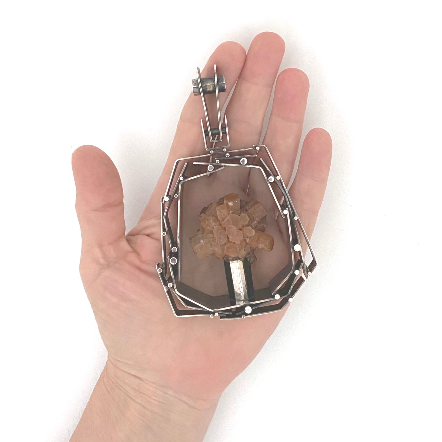 scale Hans Gehrig Canada extra large vintage silver aragonite pendant Canadian Modernist art jewelry design