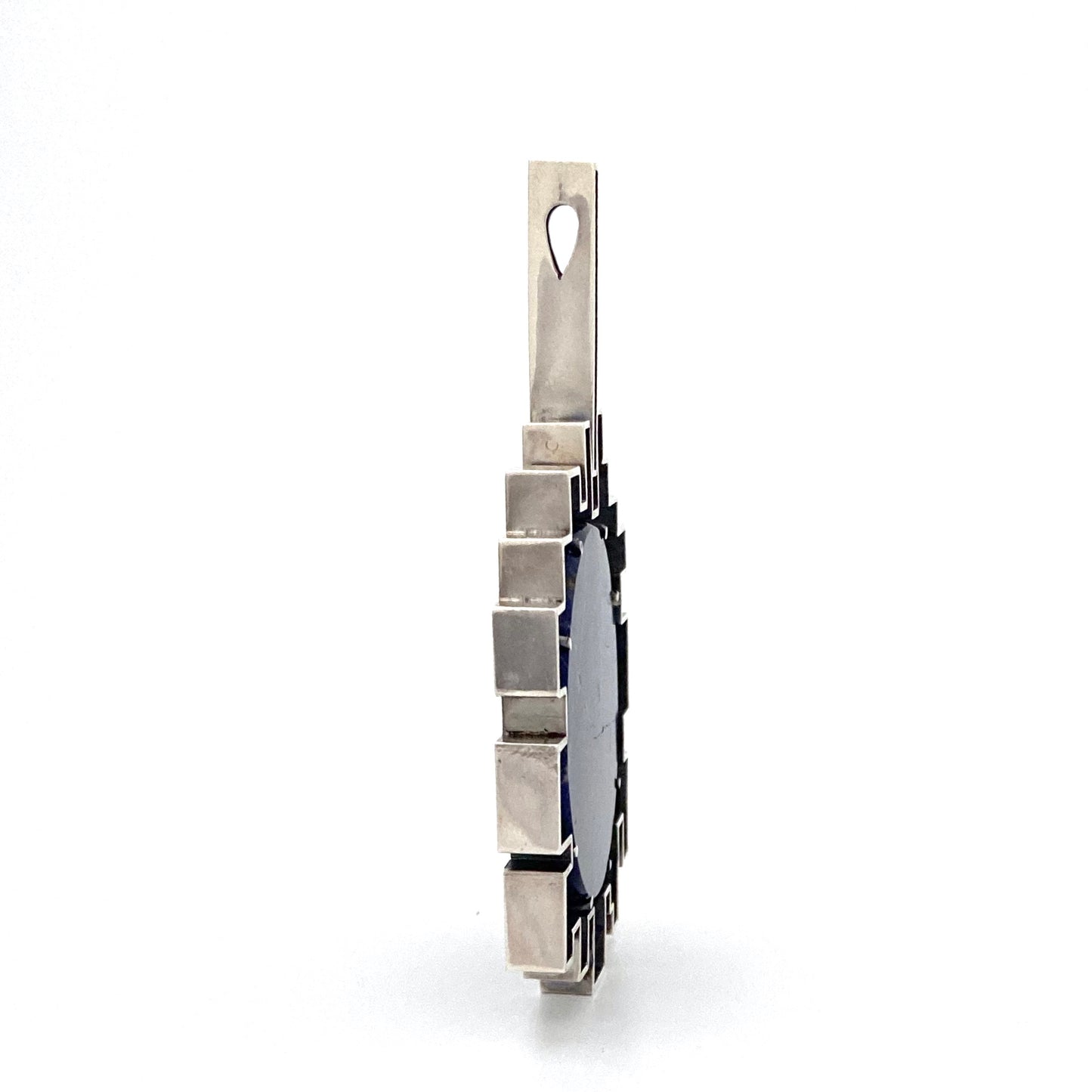 profile Hans Gehrig Canada vintage silver sodalite extra large pendant necklace Canadian Modernist art jewelry design