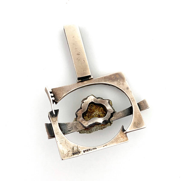 Hans Gehrig large silver & pyrite Modernist pendant ~ original box