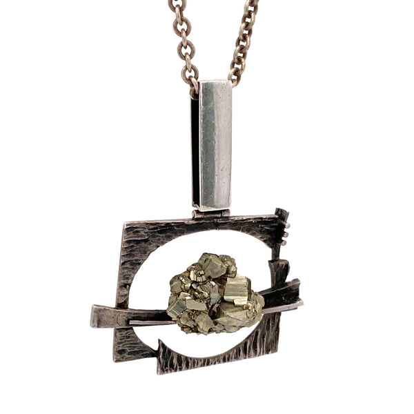 detail Hans Gehrig Canada large vintage silver pyrite pendant for necklace Modernist jewelry design