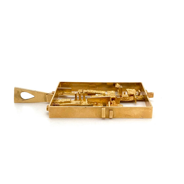 Hans Gehrig 18k gold rectangular sculptural pendant ~ original box