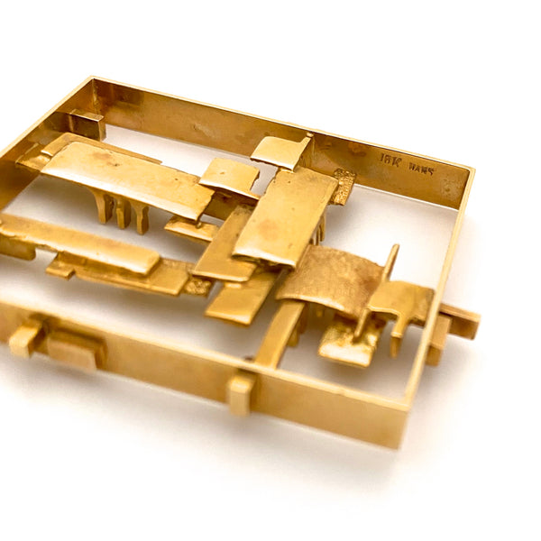 Hans Gehrig 18k gold rectangular sculptural pendant ~ original box