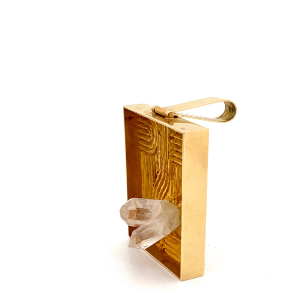 detail Hans Gehrig Canada vintage large 18k gold quartz crystal pendant necklace Modernist jewelry design