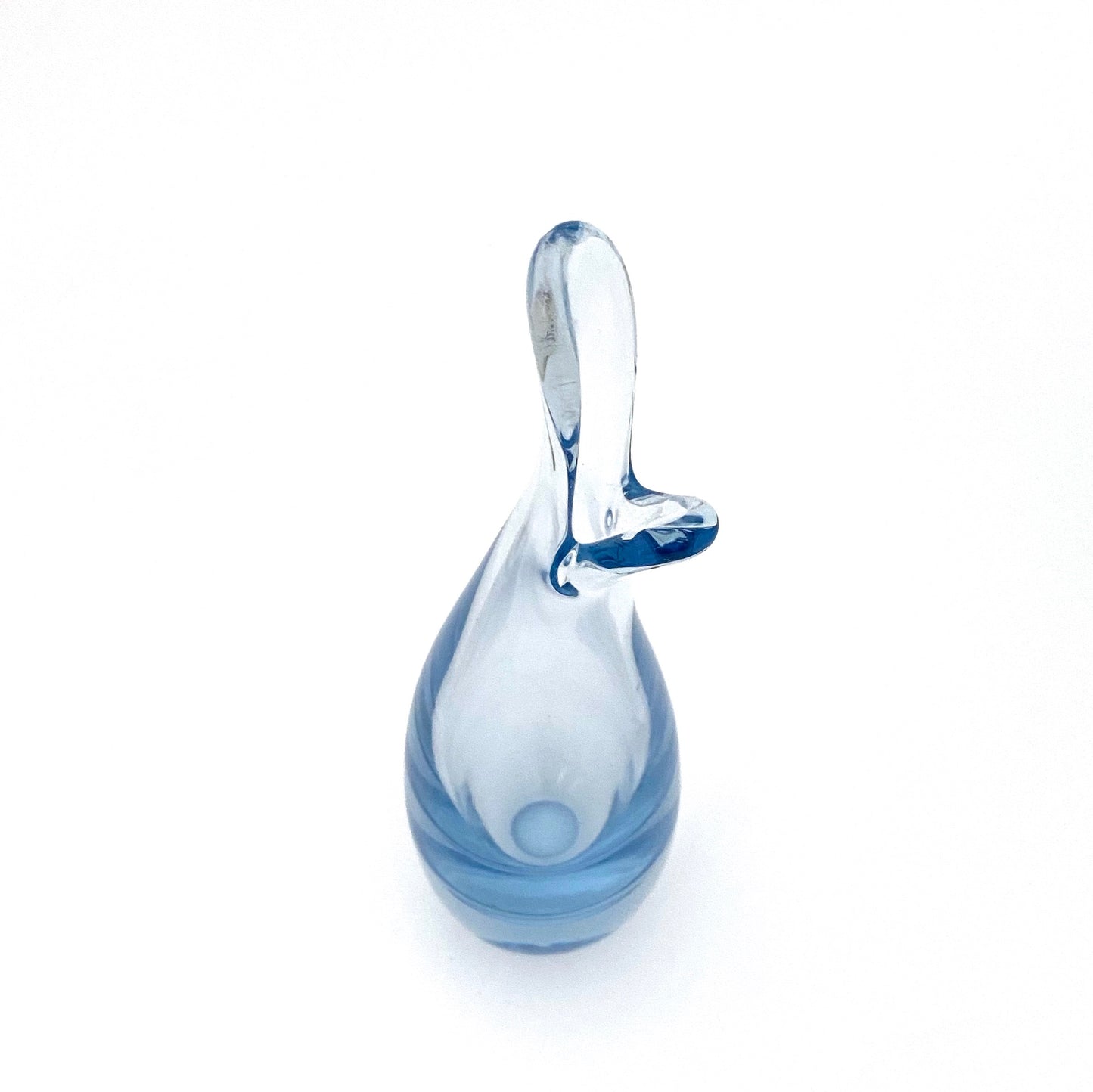 detail Holmegaard Denmark vintage aqua blue glass duckling vase Per Lutken Scandinavian Modernist design
