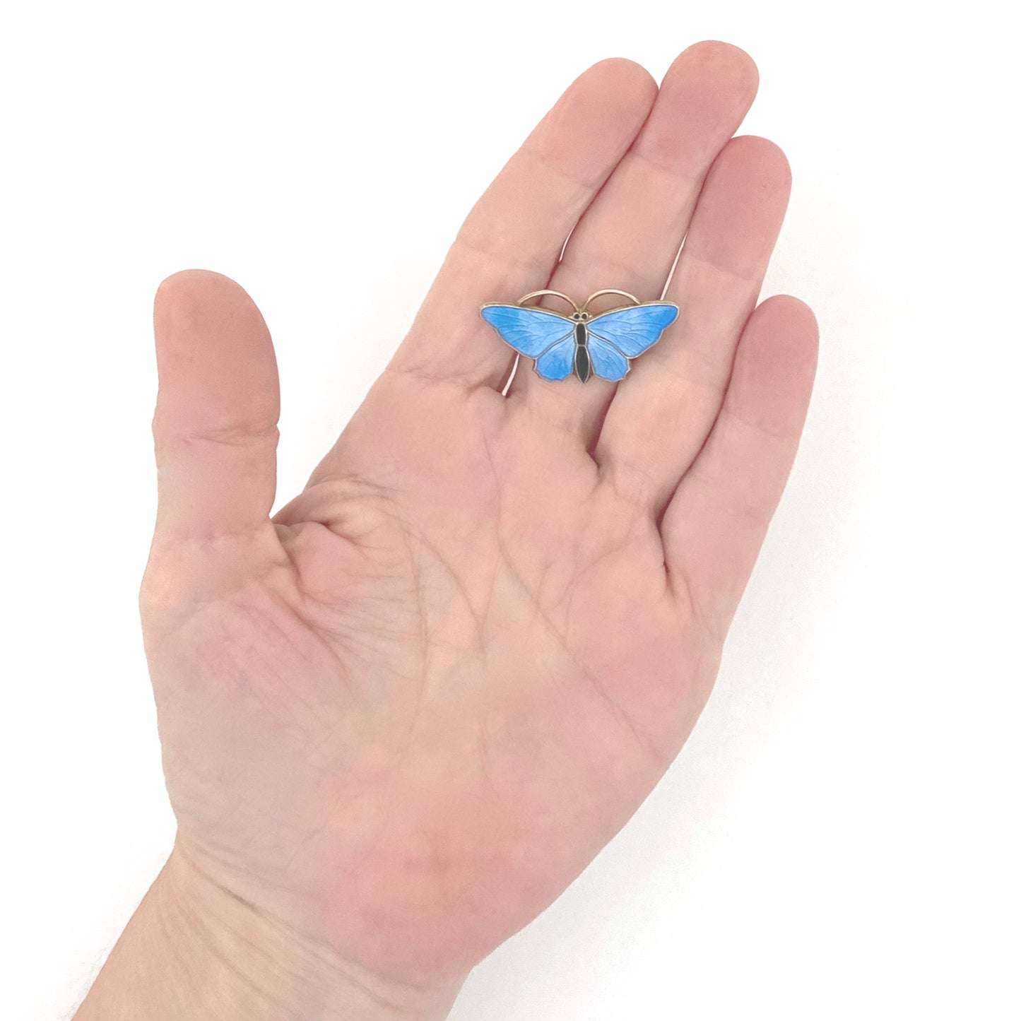 scale Aksel Holmsen Norway vintage silver enamel pale blue butterfly brooch Scandinavian jewelry design