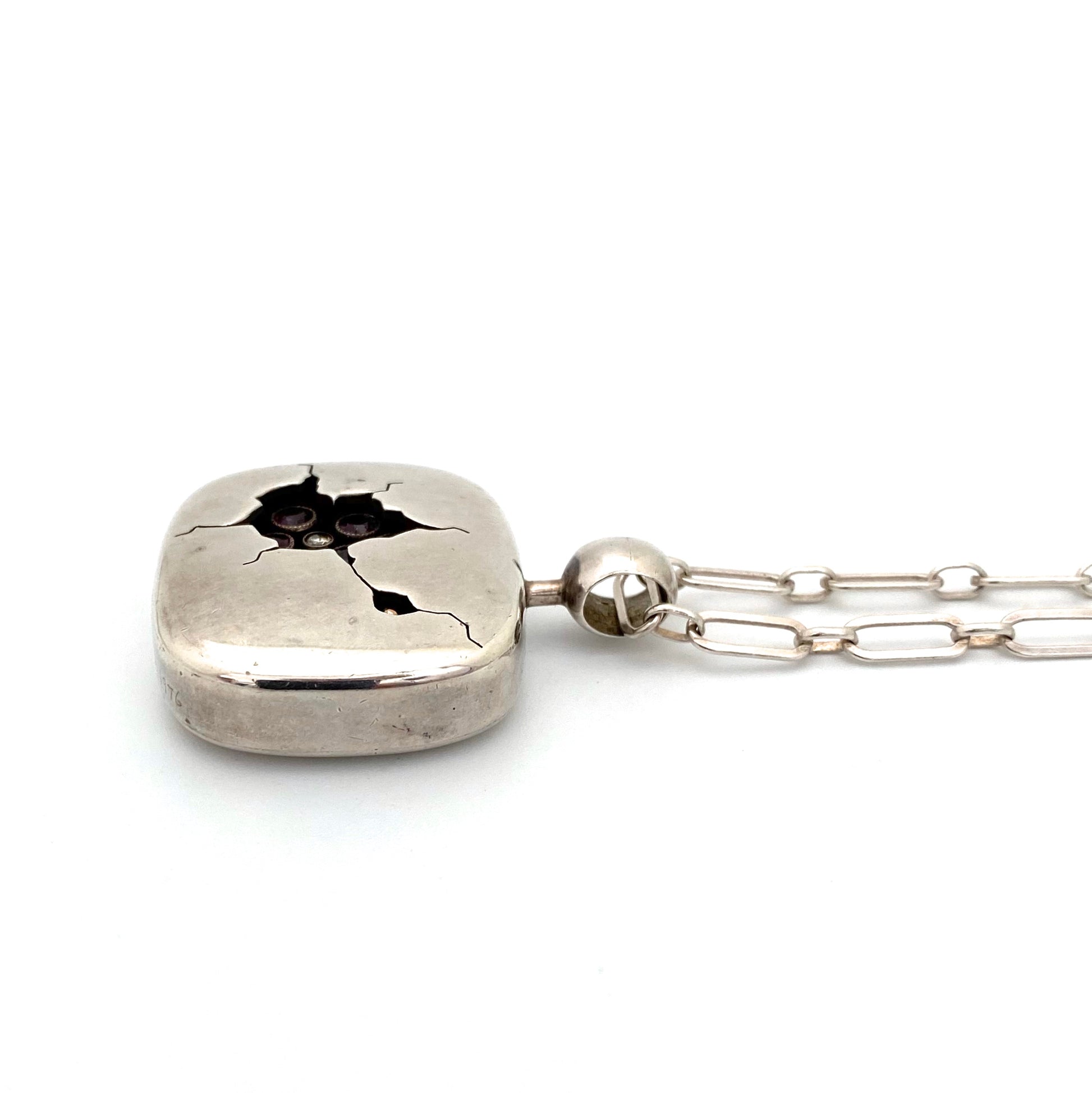 profile Walter Schluep Canada vintage silver diamond pink topaz pendant necklace Modernist art jewelry design