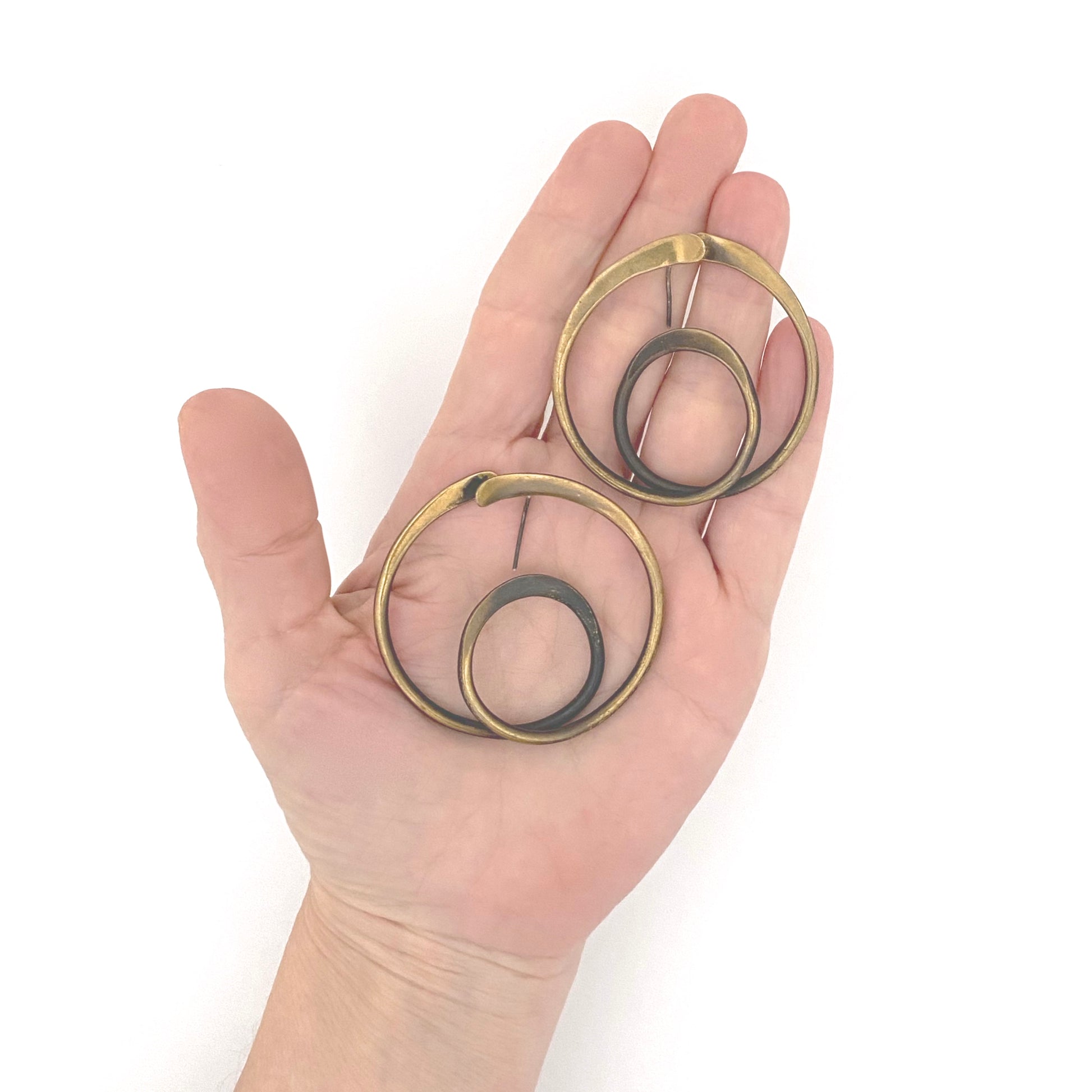 scale Art Smith vintage brass large spiral hoop earrings American Modernist jewelry design