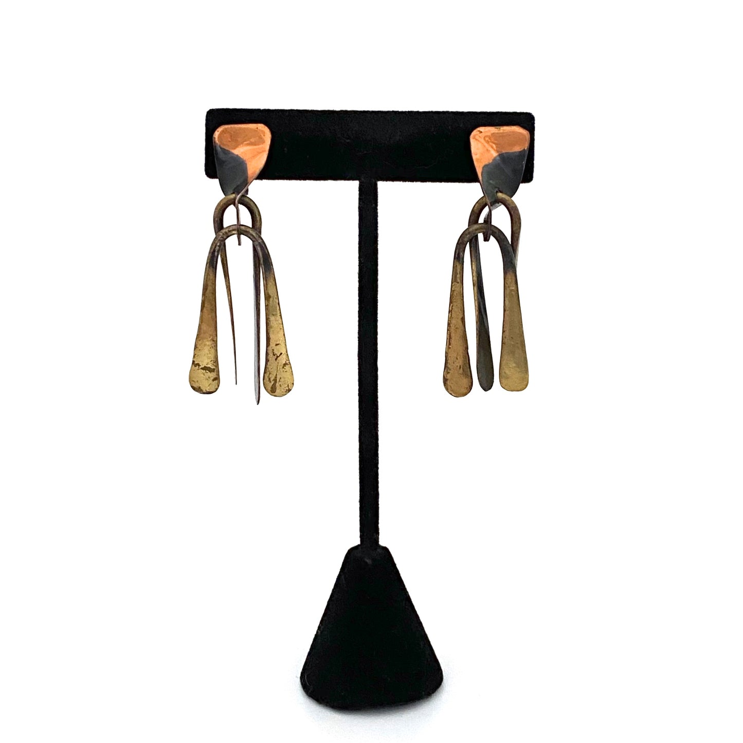 detail Art Smith USA vintage copper brass long drop earrings American Modernist jewelry design