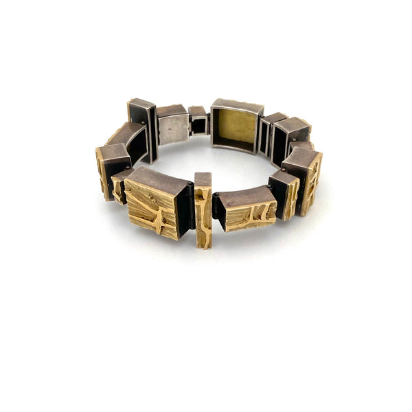 Hans Gehrig carved 18k gold & silver panel link bracelet ~ original box