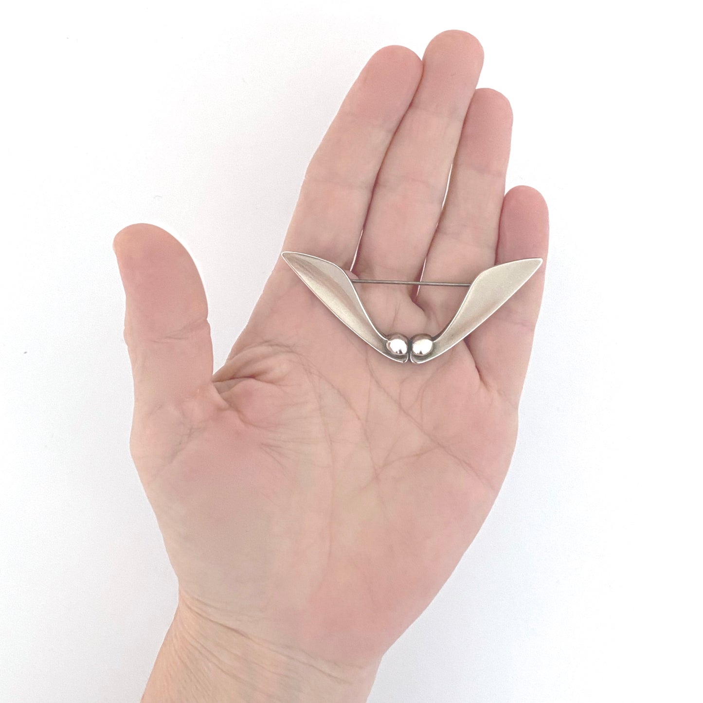 scale Anton Michelsen Denmark vintage silver large maple keys seed brooch Eigil Jensen Scandinavian Modernist jewelry design
