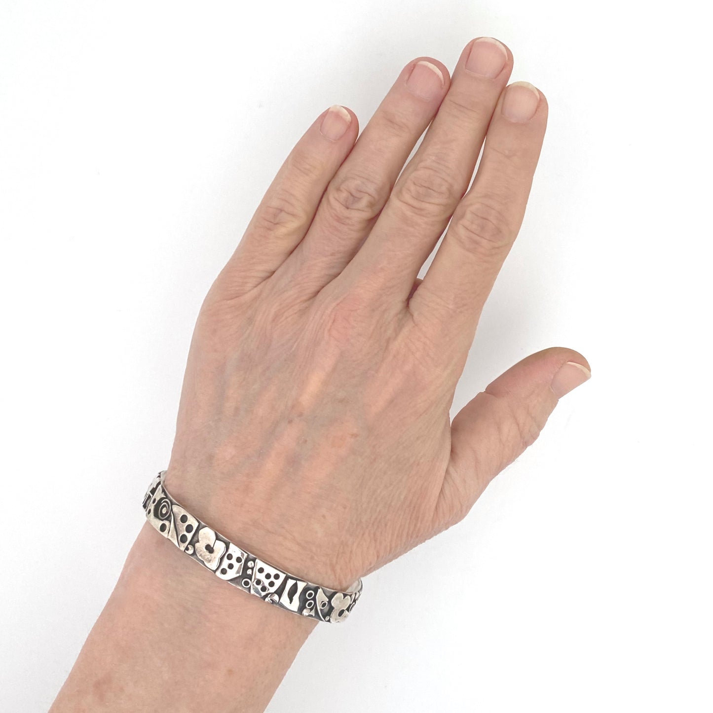 scale vintage silver postmodern studio made bangle bracelet
