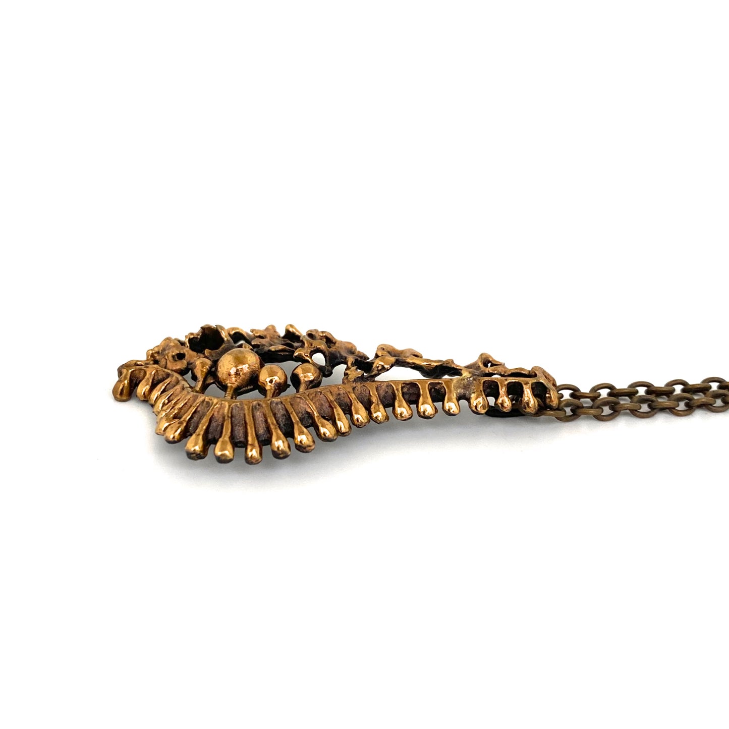 profile Valo Koru vintage bronze brutalist pendant necklace Jorma Valo Scandinavian Modernist jewelry design