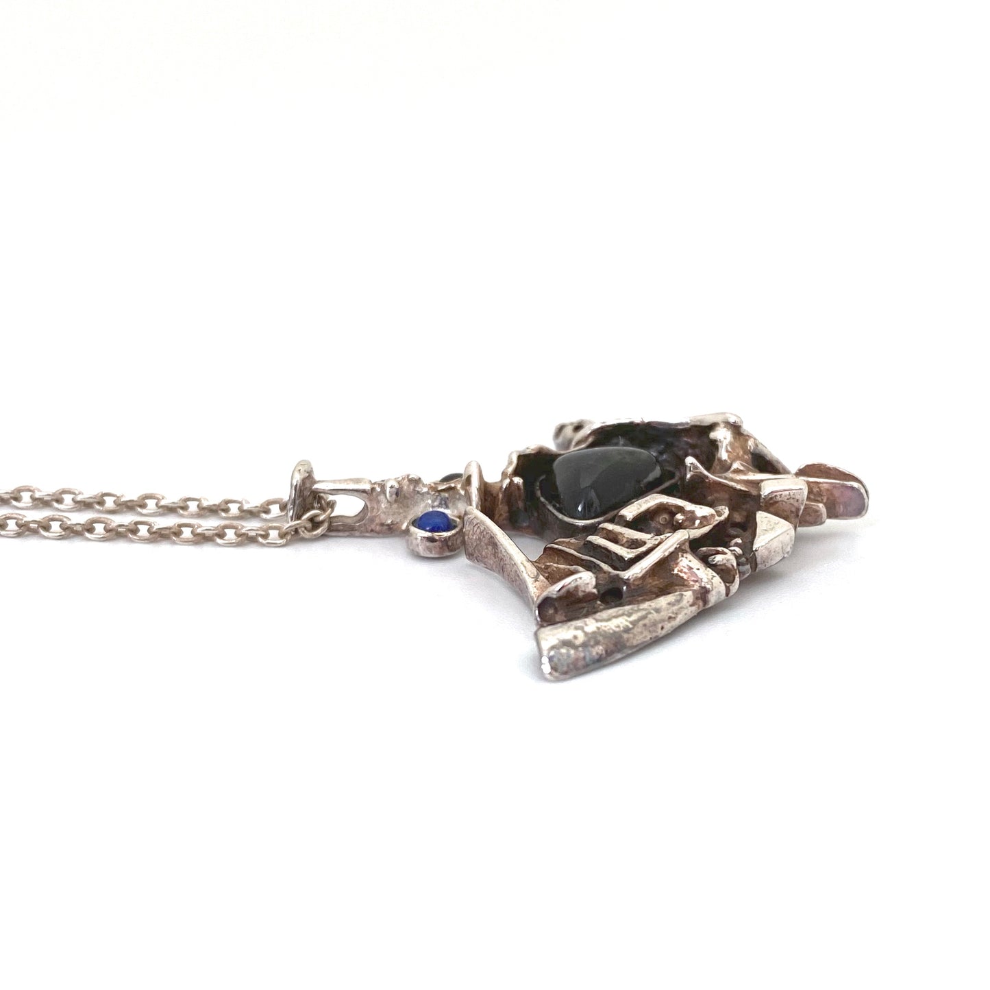 profile Juhls Norway Frank Regine vintage silver spectrolite lapis onyx pendant necklace Scandinavian Modernist jewelry design