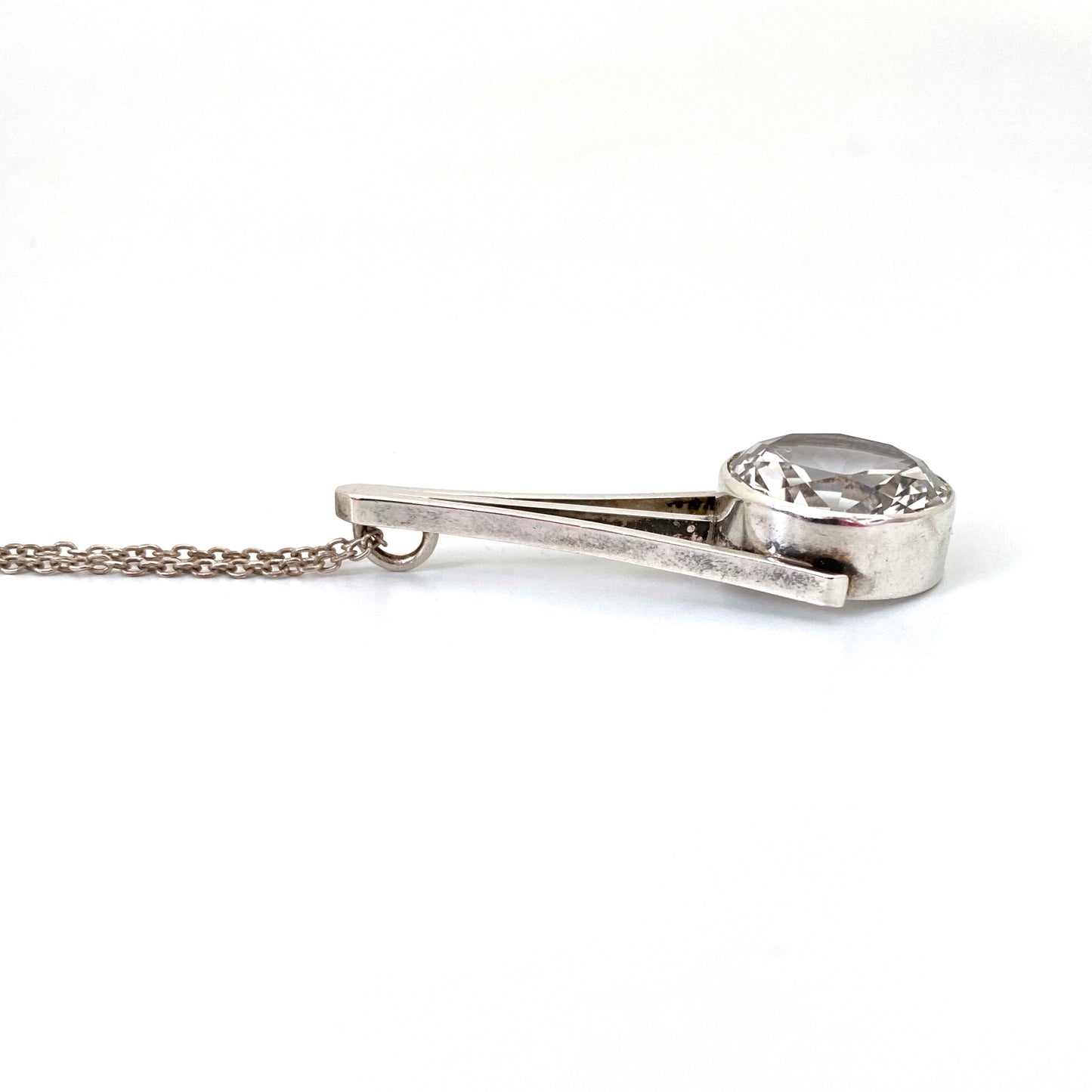 profile Randers Sølvvarefabrik Denmark vintage silver rock crystal large pendant necklace Scandinavian Modernist jewelry design