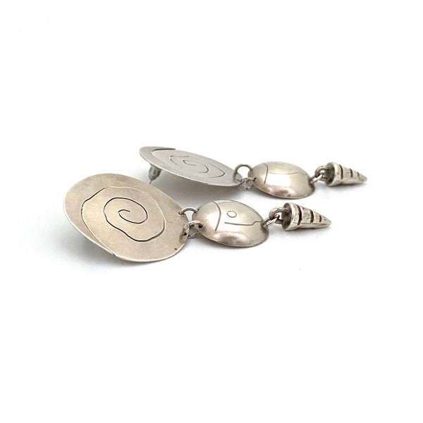 profile Anne Sportun Canada vintage silver long kinetic drop earrings postmodern jewelry design
