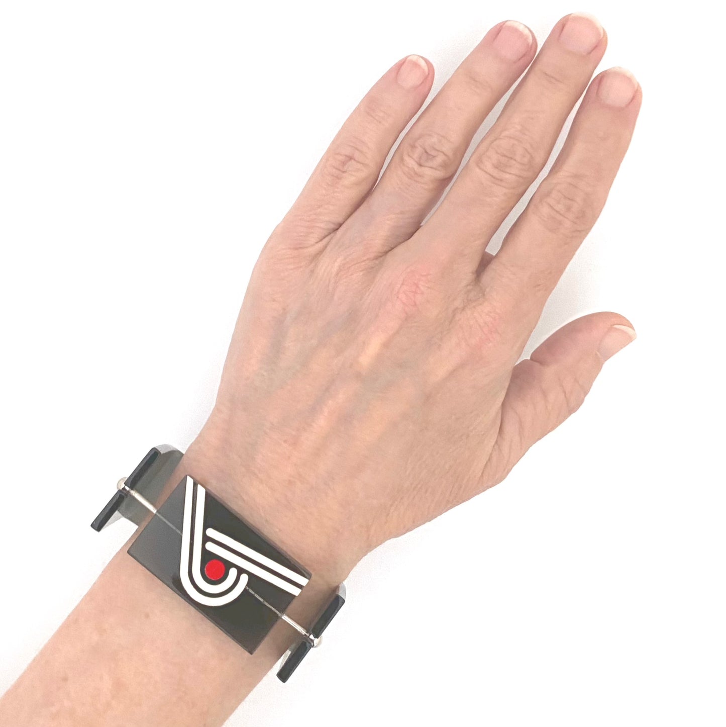 scale Jean-Claude Darveau Canada vintage lucite pop art bracelet Modernist jewelry design