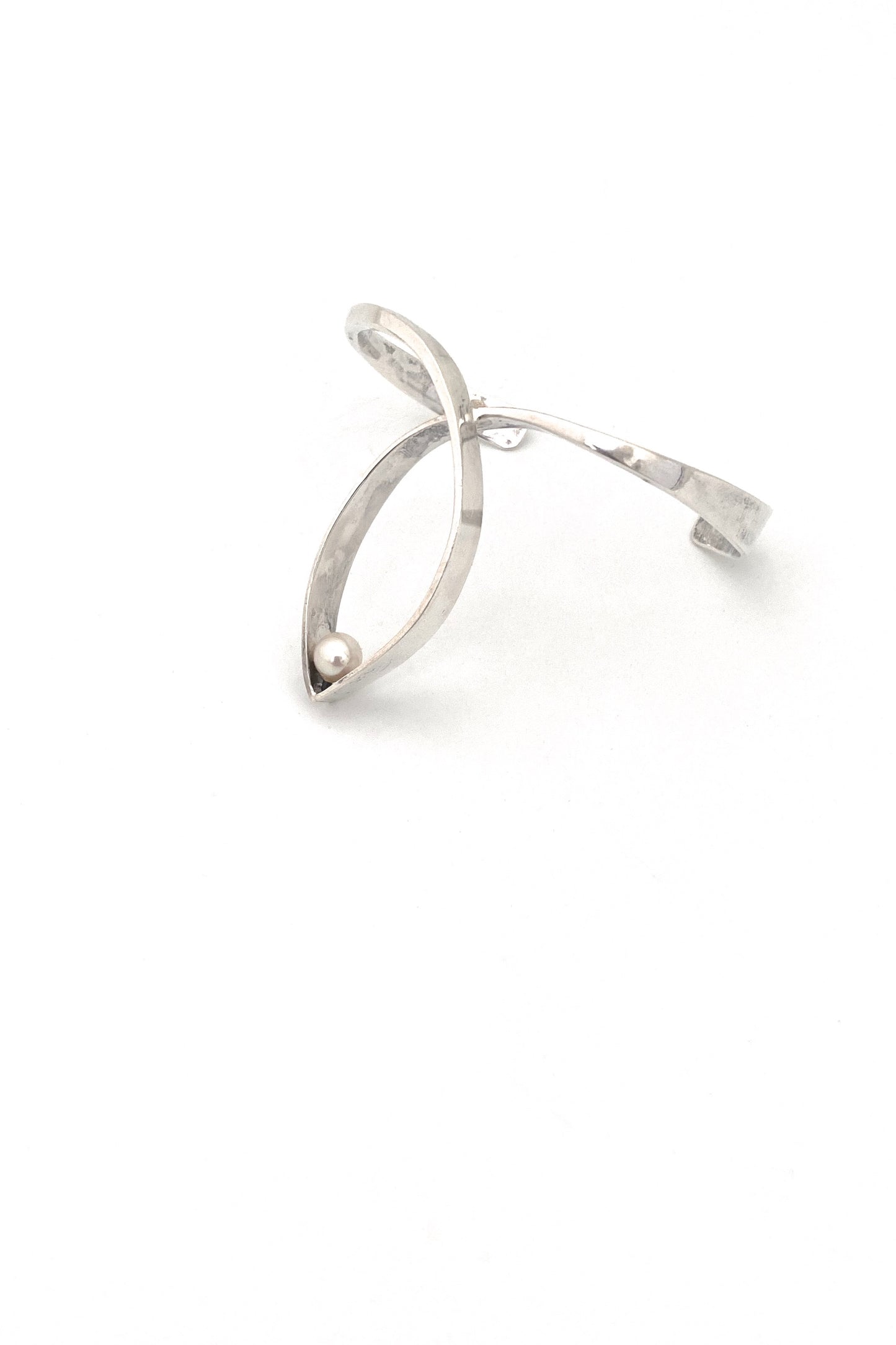 Jean Lasnier USA vintage silver pearl cuff bracelet American Modernist jewelry design